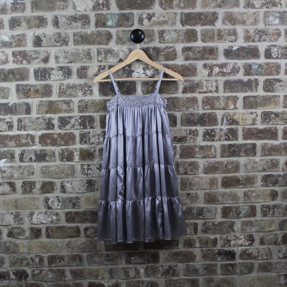 Gap Kids Silver Gray Ruffled Sequin Embellished Dress Girls Size L 10
